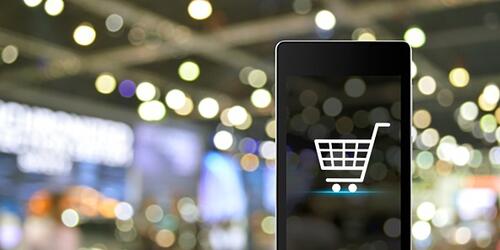Smartphone showing e-commerce basket icon